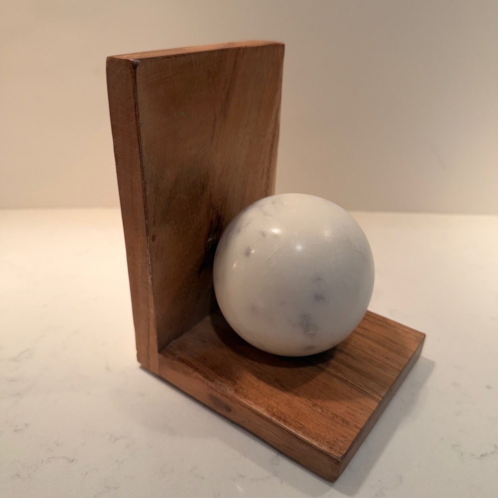 Marble & Wood Single Modern Bookend NEW Sturdy Heavy Simple Minimalist Bookish - Picture 3 of 11